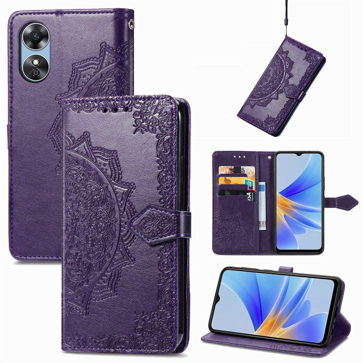 For OPPO  A17 Mandala Flower Embossed Leather Phone Case