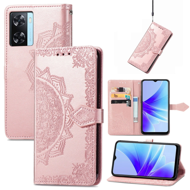 For OPPO A57s Mandala Flower Embossed Leather Phone Case