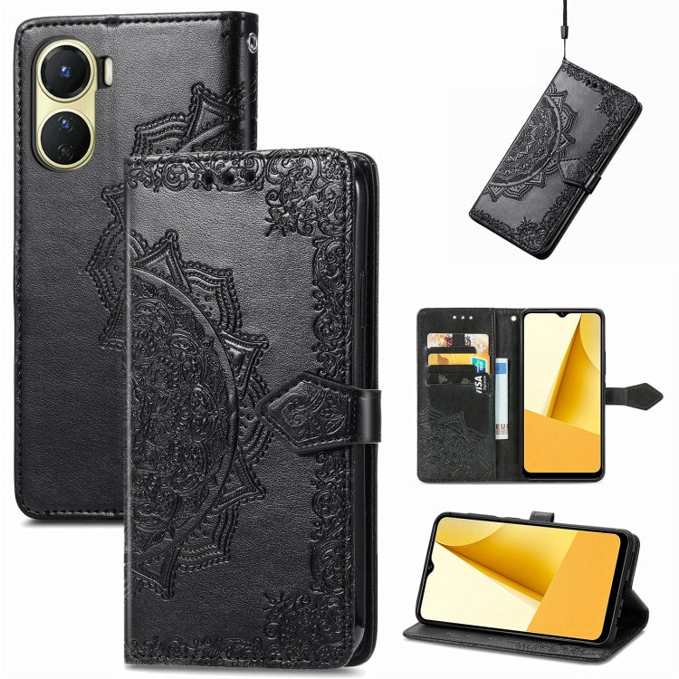 For vivo Y16 Mandala Flower Embossed Leather Phone Case