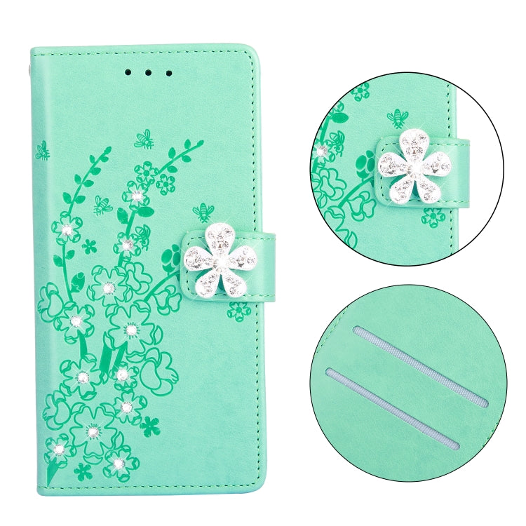 Plum Blossom Pattern Diamond Encrusted Leather Case for Galaxy S9 Plus with Holder & Card Slots