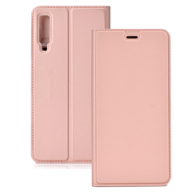 Electric Pressed Plain Texture Ultra-thin Magnetic Suction TPU + PU Leather Case with Holder & Card Slot for Galaxy A50
