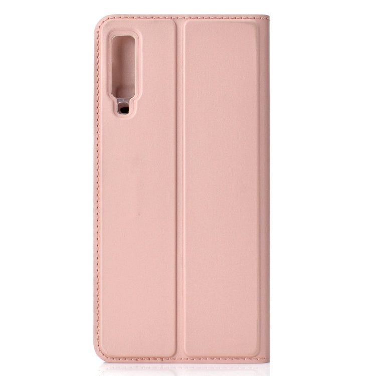 Electric Pressed Plain Texture Ultra-thin Magnetic Suction TPU + PU Leather Case with Holder & Card Slot for Galaxy A50