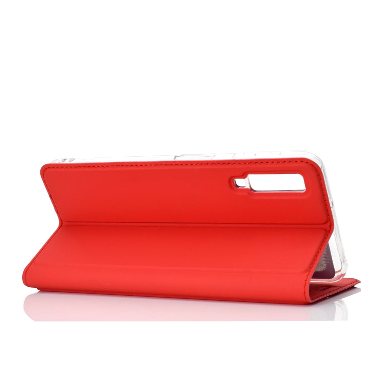 Electric Pressed Plain Texture Ultra-thin Magnetic Suction TPU + PU Leather Case with Holder & Card Slot for Galaxy A50