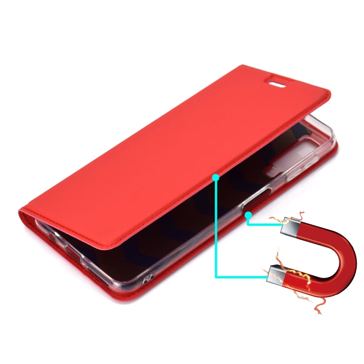 Electric Pressed Plain Texture Ultra-thin Magnetic Suction TPU + PU Leather Case with Holder & Card Slot for Galaxy A50