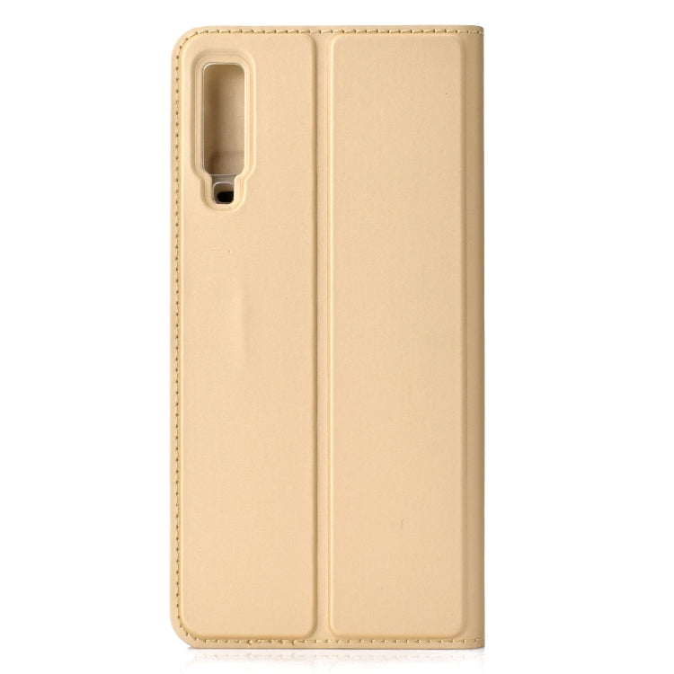 Electric Pressed Plain Texture Ultra-thin Magnetic Suction TPU + PU Leather Case with Holder & Card Slot for Galaxy A50