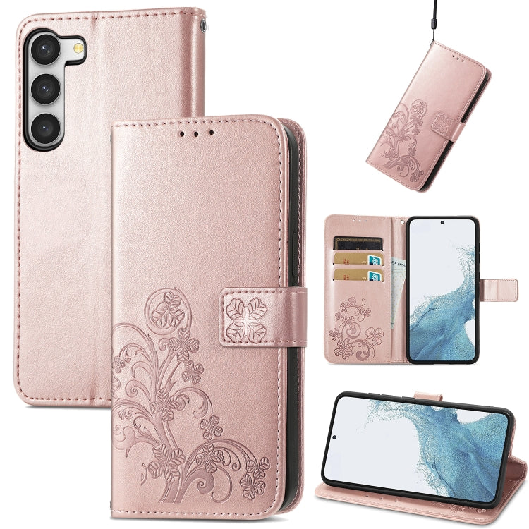For Samsung Galaxy A14 5G Four-leaf Clasp Embossed Buckle Leather Phone Case