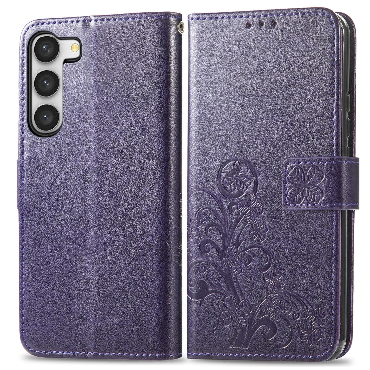 For Samsung Galaxy A14 5G Four-leaf Clasp Embossed Buckle Leather Phone Case