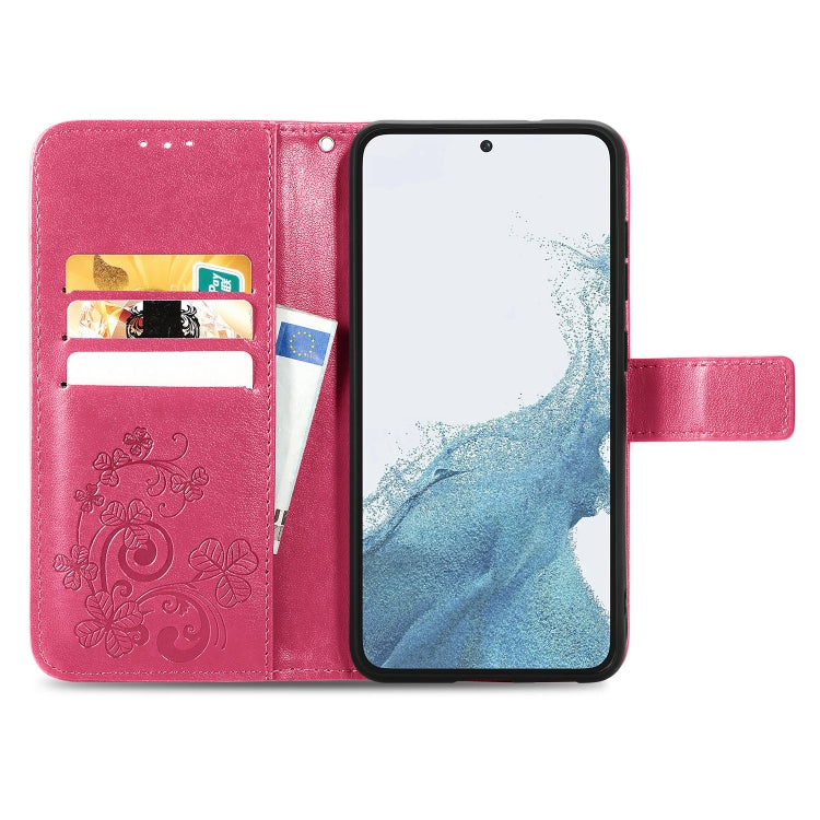 For Samsung Galaxy A14 4G Four-leaf Clasp Embossed Buckle Leather Phone Case