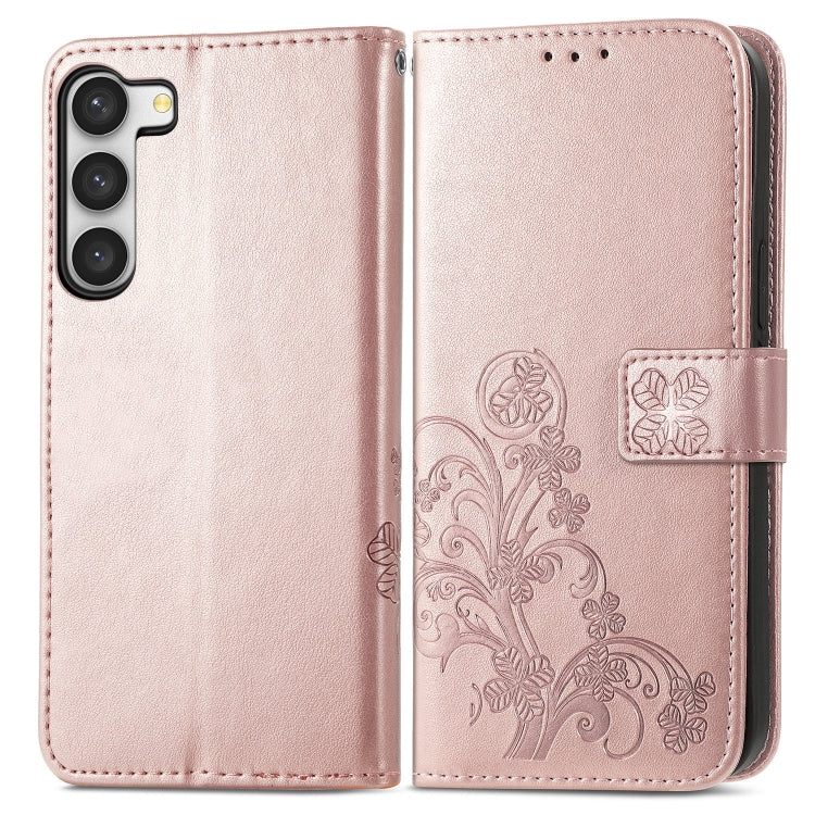 For Samsung Galaxy A14 4G Four-leaf Clasp Embossed Buckle Leather Phone Case