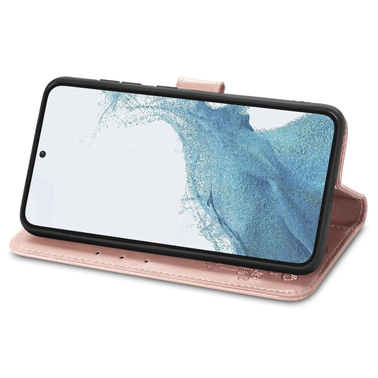 For Samsung Galaxy A14 4G Four-leaf Clasp Embossed Buckle Leather Phone Case