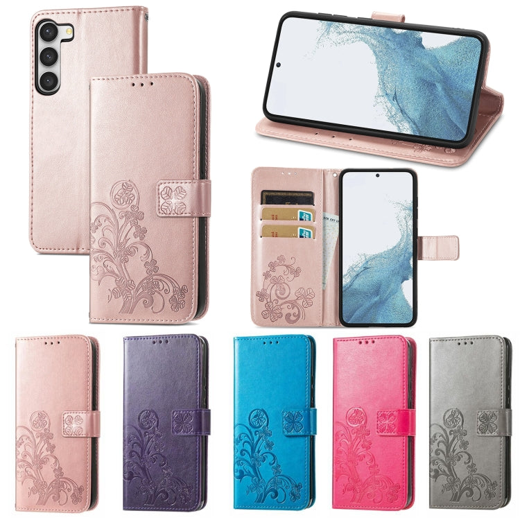For Samsung Galaxy A14 4G Four-leaf Clasp Embossed Buckle Leather Phone Case
