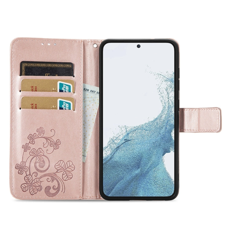 For Samsung Galaxy A04e Four-leaf Clasp Embossed Buckle Leather Phone Case