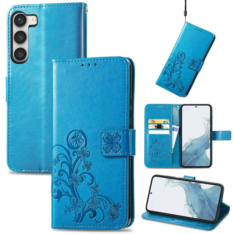 For Samsung Galaxy A04e Four-leaf Clasp Embossed Buckle Leather Phone Case