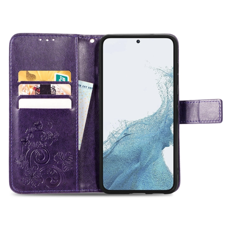 For Samsung Galaxy A04e Four-leaf Clasp Embossed Buckle Leather Phone Case