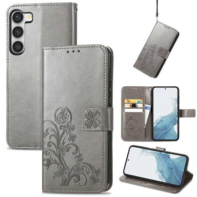 For Samsung Galaxy A04e Four-leaf Clasp Embossed Buckle Leather Phone Case