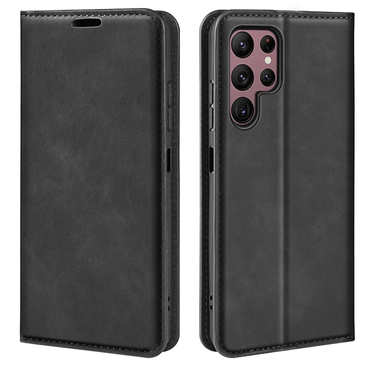 For Samsung Galaxy S23 Ultra 5G Retro-skin Magnetic Suction Leather Phone Case