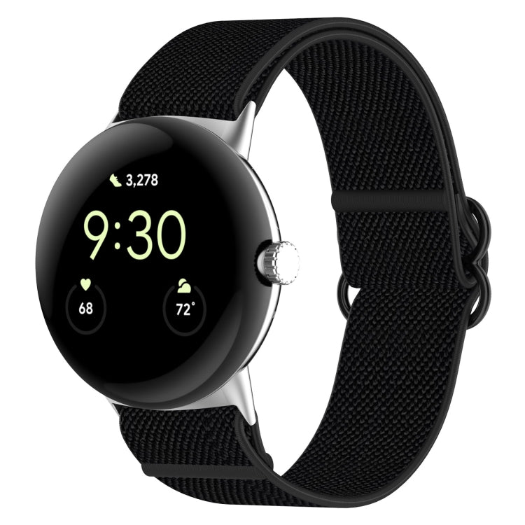 For Google Pixel Watch Nylon Stretch Black Buckle Watch Band