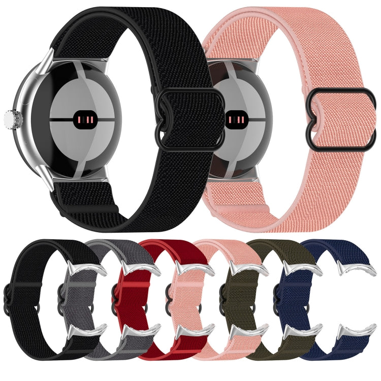 For Google Pixel Watch Nylon Stretch Black Buckle Watch Band