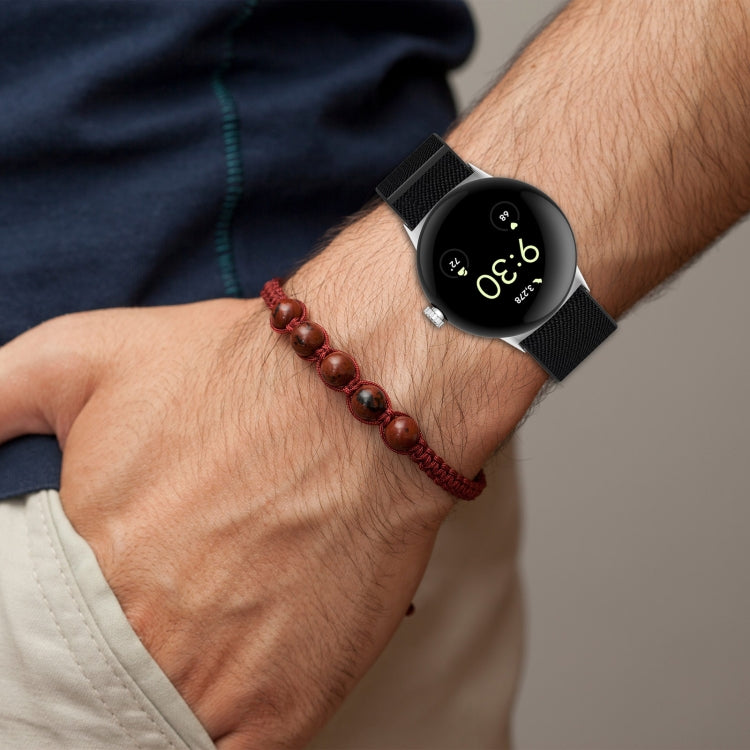 For Google Pixel Watch Nylon Stretch Black Buckle Watch Band