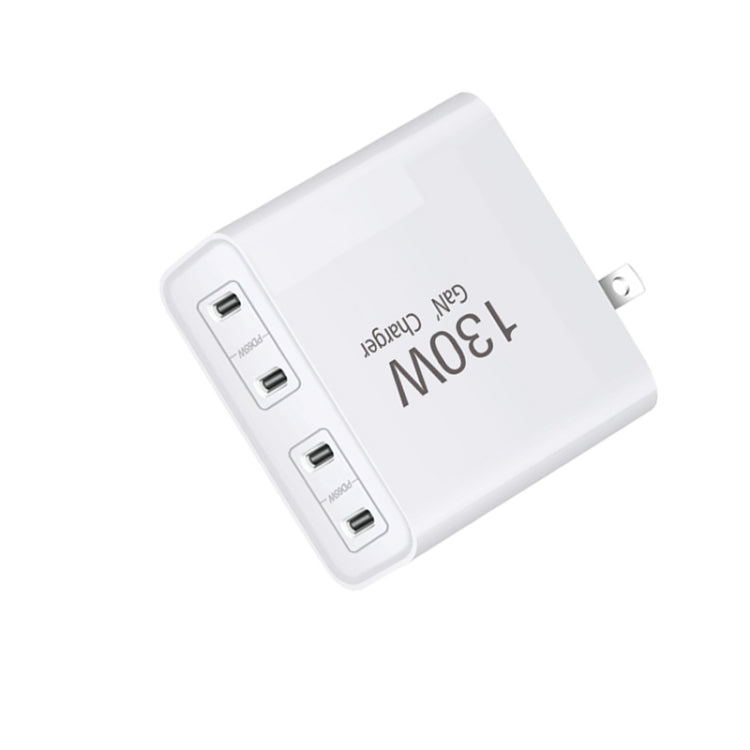GaN130W 4-Port USB-C PD65W / PD30W Multi Port Type-C Charger for Notebook Series, EU / UK / AU / US Plug