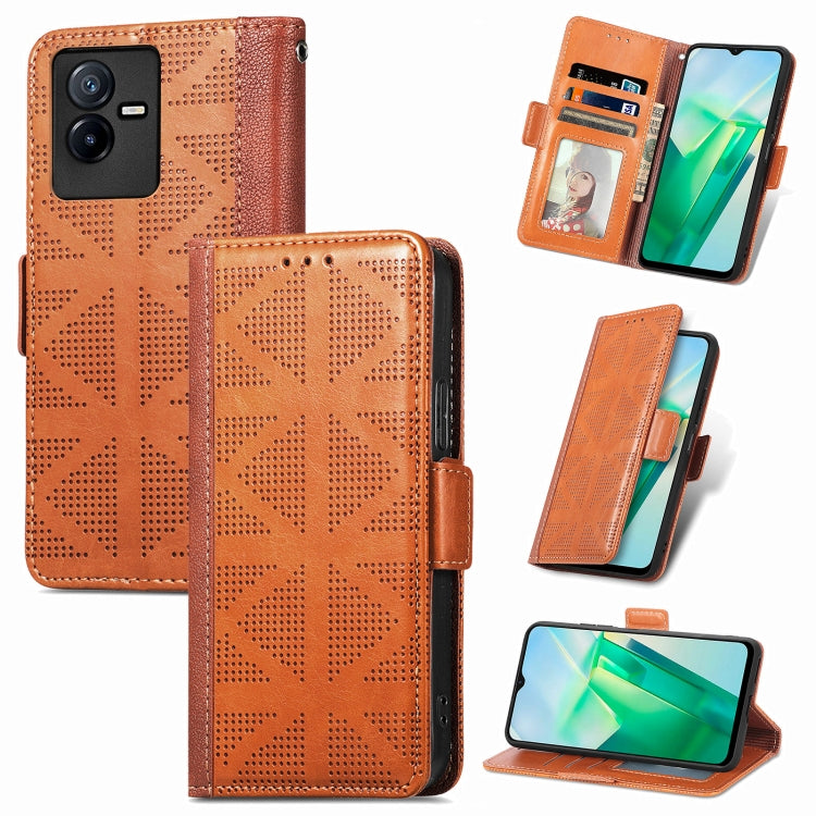 For vivo T2X Grid Leather Flip Phone Case