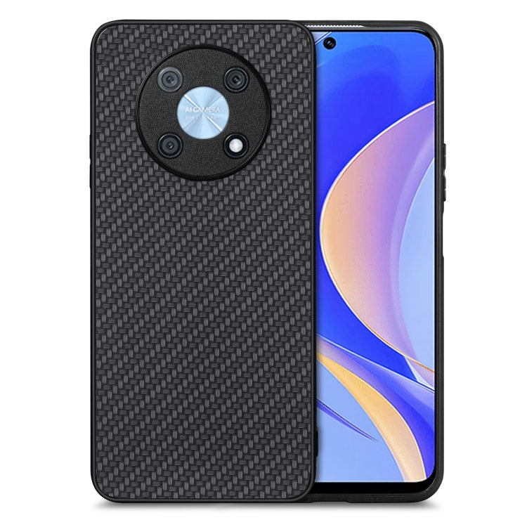For Huawei Nova Y90 Carbon Fiber Texture Leather Back Cover Phone Case