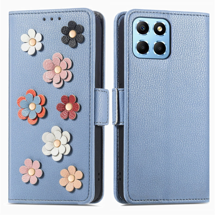 For Honor X8 5G Stereoscopic Flowers Leather Phone Case