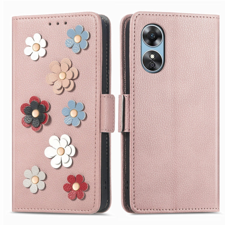 For OPPO A17 Stereoscopic Flowers Leather Phone Case