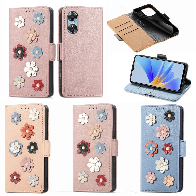 For OPPO A17 Stereoscopic Flowers Leather Phone Case