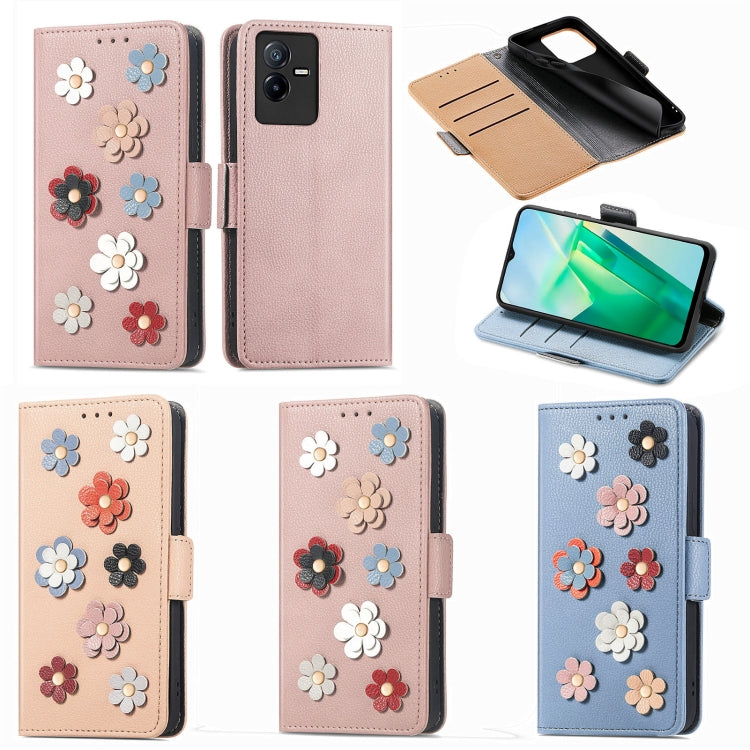For vivo T2X Stereoscopic Flowers Leather Phone Case
