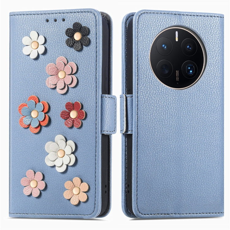 For Huawei Mate 50 Pro Stereoscopic Flowers Leather Phone Case