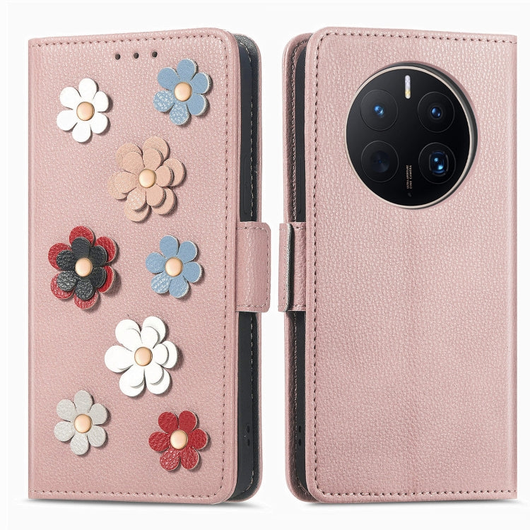 For Huawei Mate 50 Pro Stereoscopic Flowers Leather Phone Case