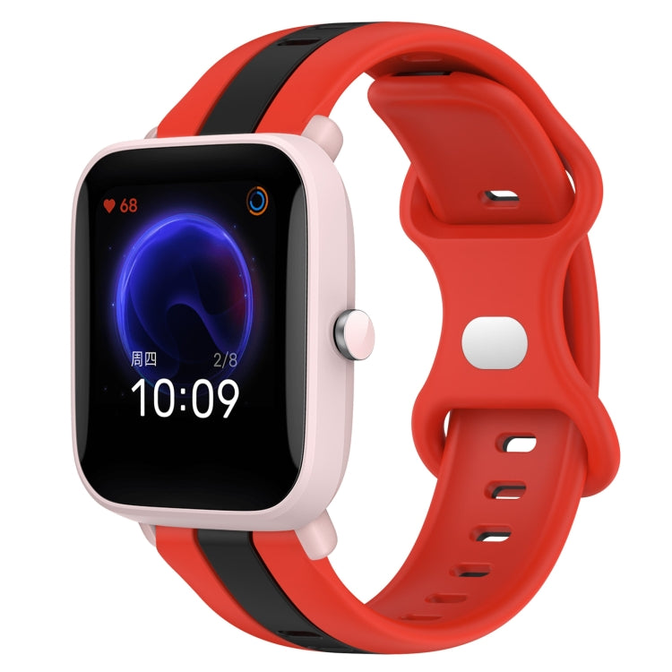 For Amazfit Pop 20mm Butterfly Buckle Two-Color Silicone Watch Band