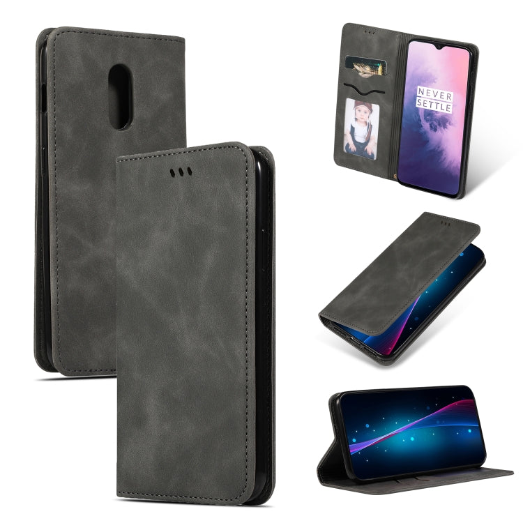 Retro Skin Feel Business Magnetic Horizontal Flip Leather Case for OnePlus 7