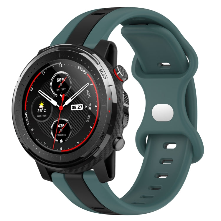 For Amazfit 3 22mm Butterfly Buckle Two-Color Silicone Watch Band