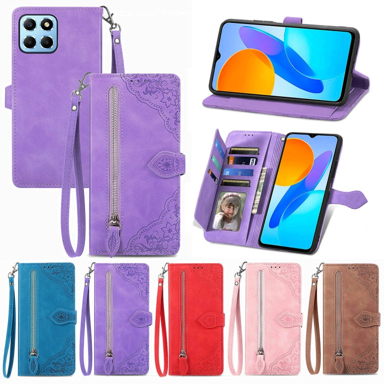 For Honor X8 5G Embossed Flower Shockproof Leather Phone Case