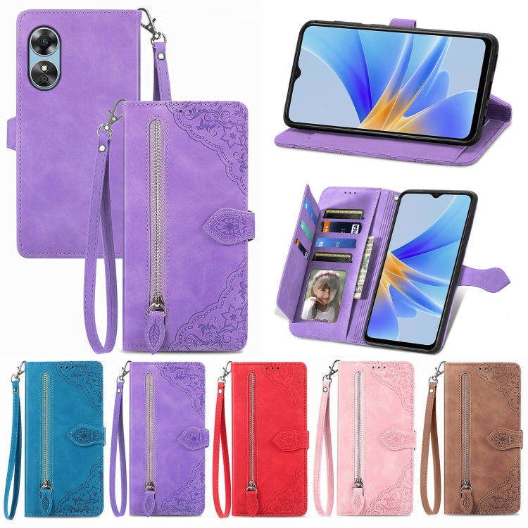 For OPPO A17 Embossed Flower Shockproof Leather Phone Case