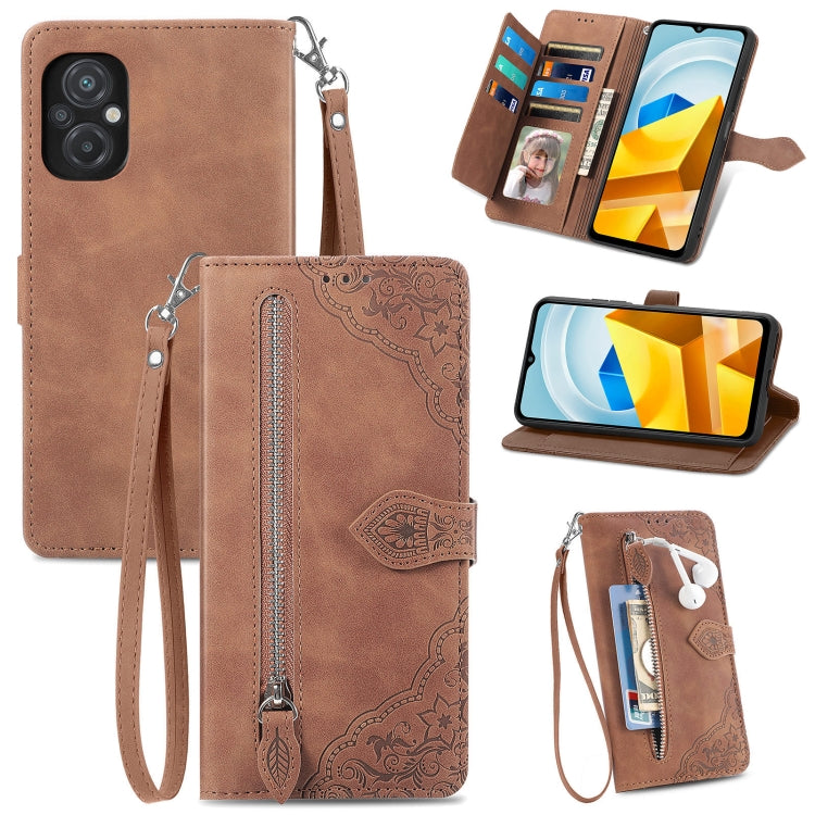 For Xiaomi Poco M5 Embossed Flower Shockproof Leather Phone Case