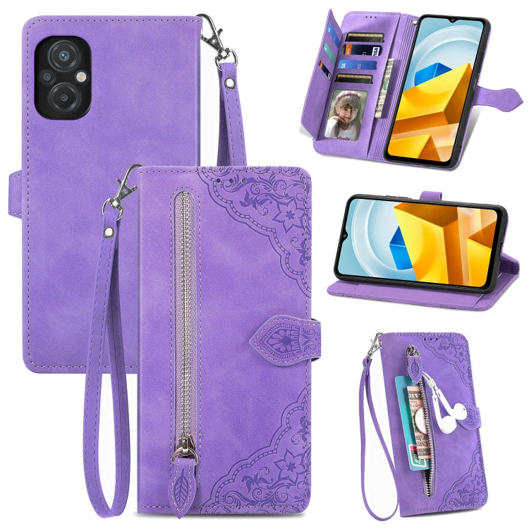 For Xiaomi Poco M5 Embossed Flower Shockproof Leather Phone Case