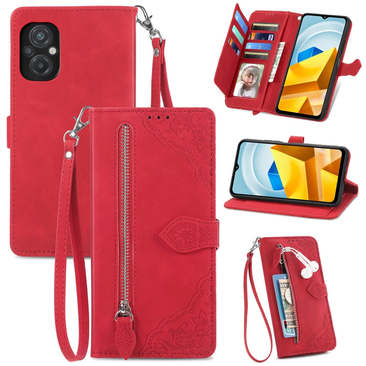 For Xiaomi Poco M5 Embossed Flower Shockproof Leather Phone Case