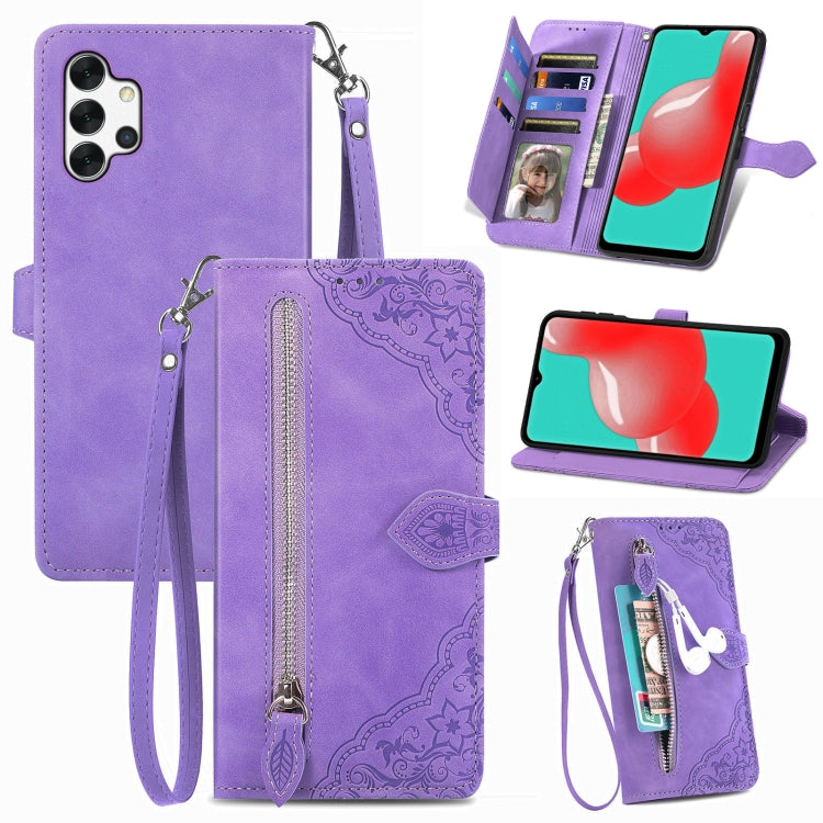 For  Samsung Galaxy A32 5G Embossed Flower Shockproof Leather Phone Case