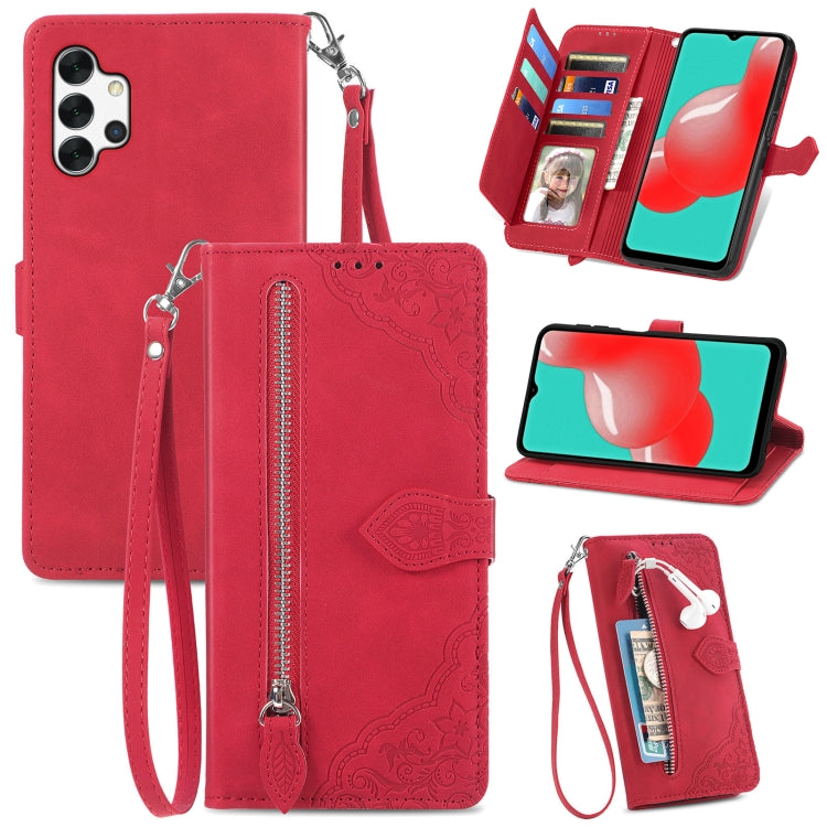 For  Samsung Galaxy A32 5G Embossed Flower Shockproof Leather Phone Case