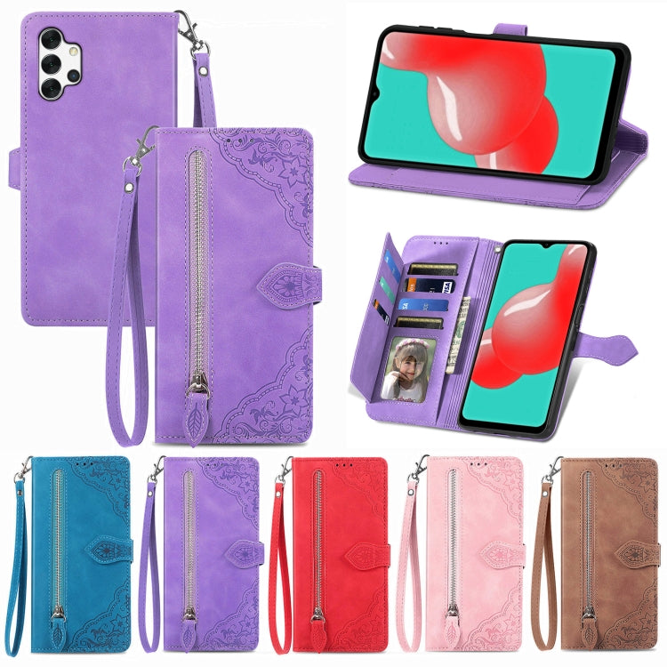 For  Samsung Galaxy A32 5G Embossed Flower Shockproof Leather Phone Case