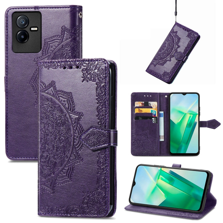 For vivo T2X 5G Mandala Flower Embossed Leather Phone Case