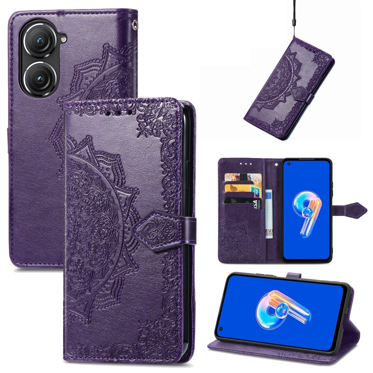 For Asus Zenfone 9 Mandala Flower Embossed Leather Phone Case
