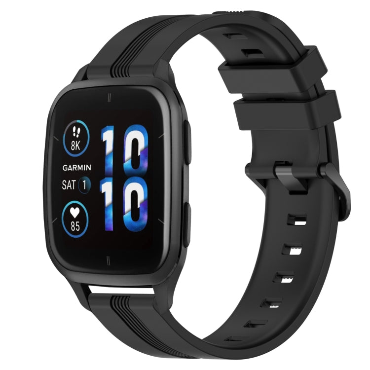 For Garmin Forerunner Sq2 20mm Concave Striped Slicone Watch Band