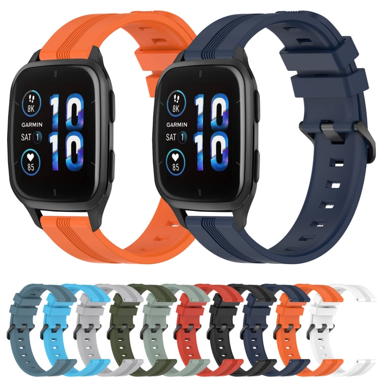 For Garmin Forerunner Sq2 20mm Concave Striped Slicone Watch Band