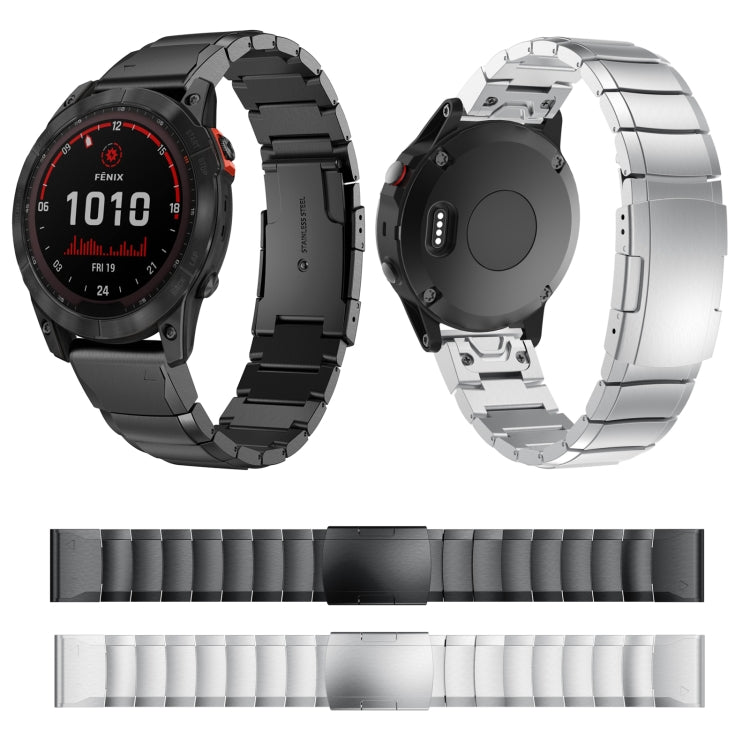 For Garmin Fenix 7X Solar 26mm Tortoise Shell Stainless Steel Watch Band