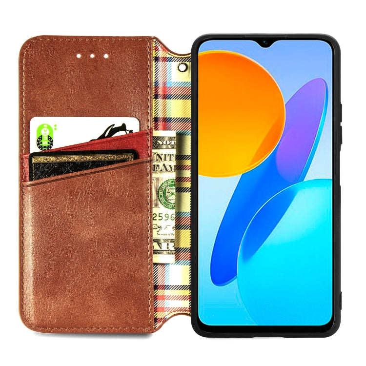 For Honor X8 5G Cubic Grid Pressed Magnetic Leather Phone Case