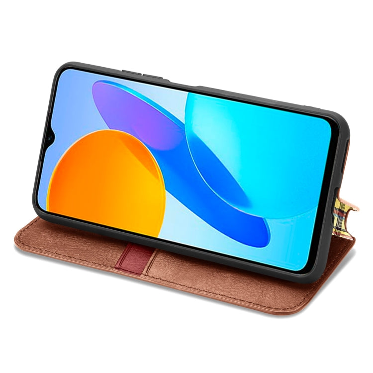 For Honor X8 5G Cubic Grid Pressed Magnetic Leather Phone Case